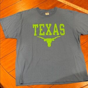 Jerzees Blue Tee with Green university of Texas longhorns logo